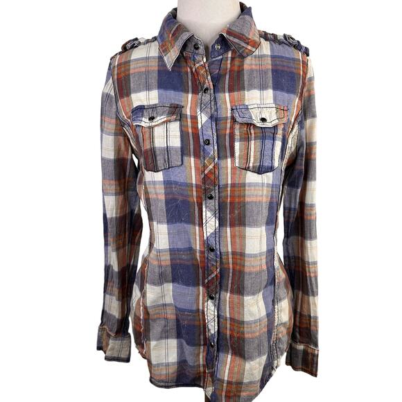 BKE Buckle Eased Fit Plaid Snap Button Long Sleeve Shirt Size Small - Picture 1 of 7